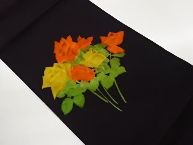 塩瀬手描き薔薇模様名古屋帯